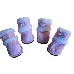 Set of 2 - Faux Fur Trimmed Pink Doll Ballet Shoes - 2" long by 1.5" wide